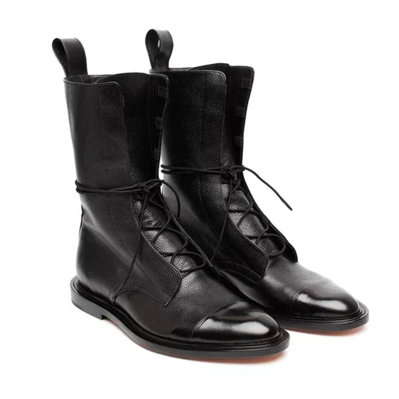 Damen Stiefeletten | Leder | Schnürung | Modern | Nachhaltig | Vielseitig-Schwarz-35-Luzern Mode