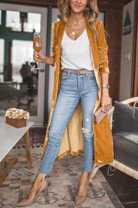 Damen Strickjacke Langarm Offene Front für Herbst Winter-Gelb-S-Luzern Mode