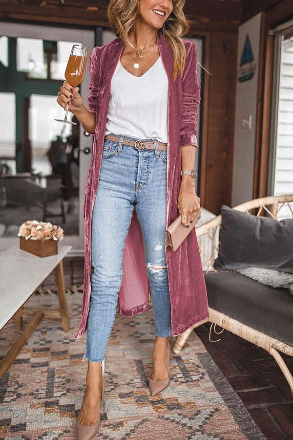 Damen Strickjacke Langarm Offene Front für Herbst Winter-Rosa-S-Luzern Mode