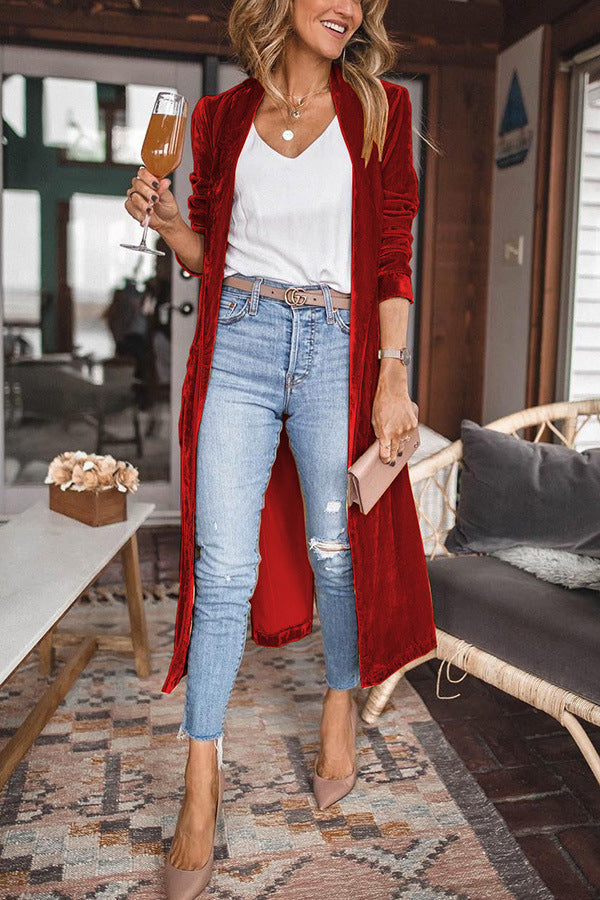 Damen Strickjacke Langarm Offene Front für Herbst Winter-Rot-S-Luzern Mode