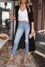 Damen Strickjacke Langarm Offene Front für Herbst Winter-Schwarz-S-Luzern Mode