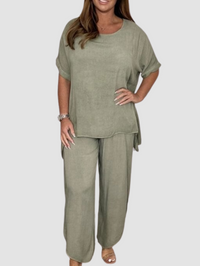 Damen Leinen Zweiteiler Set: Lässiges Sommer Outfit-Luzern Mode