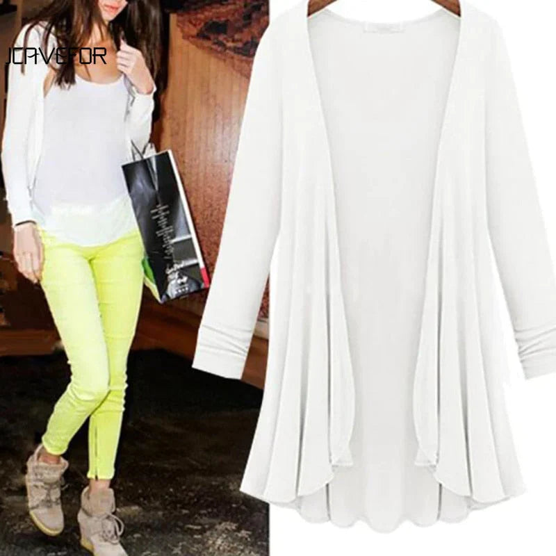 Damen Strick-Cardigan | Rüschen | Unifarbe | Offen Design | Langarm-Luzern Mode