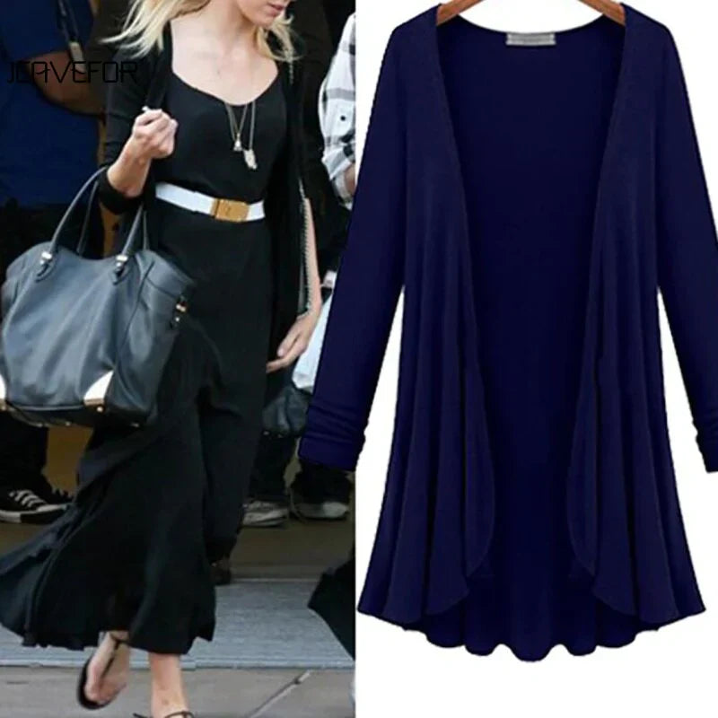 Damen Strick-Cardigan | Rüschen | Unifarbe | Offen Design | Langarm-Luzern Mode