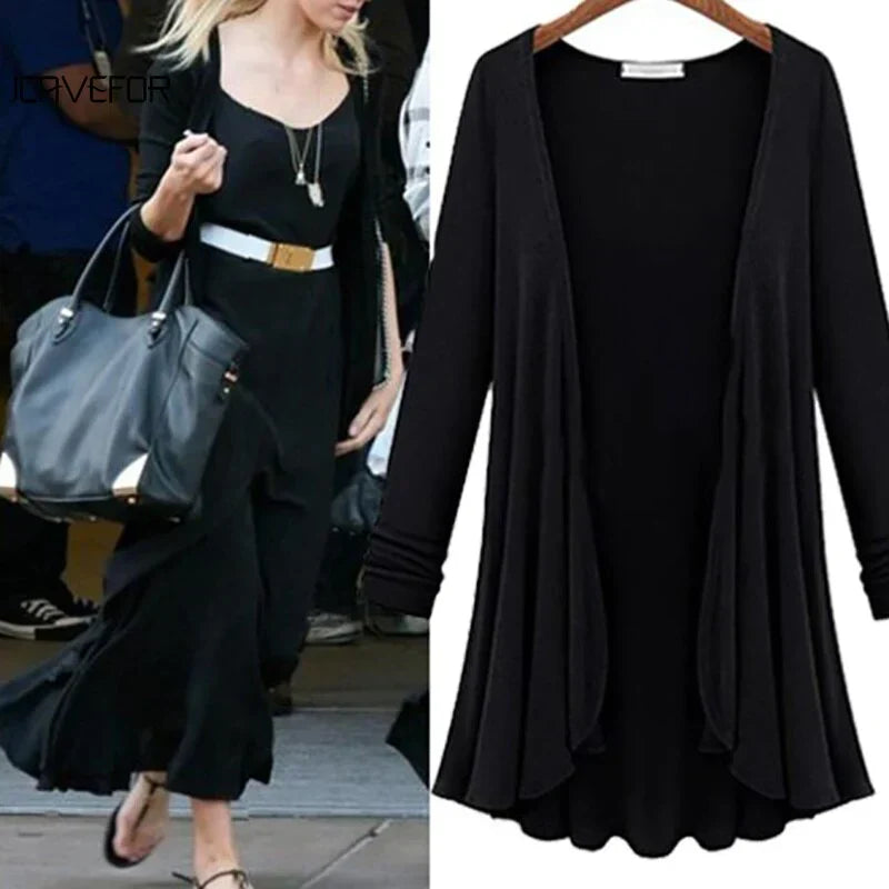 Damen Strick-Cardigan | Rüschen | Unifarbe | Offen Design | Langarm-Luzern Mode