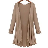 Damen Strick-Cardigan | Rüschen | Unifarbe | Offen Design | Langarm-Khaki-S-Luzern Mode
