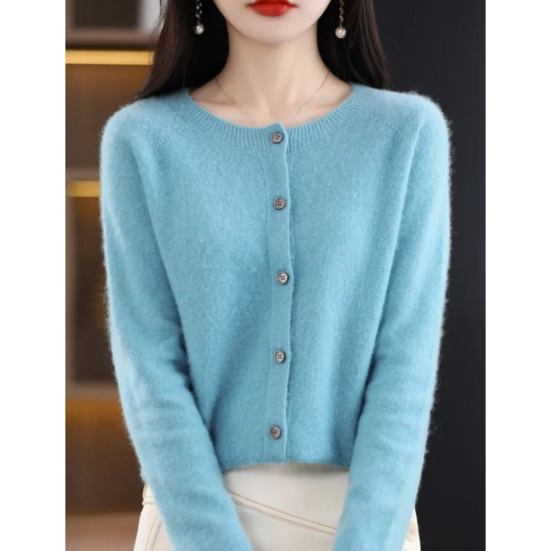 Damen Strickjacke mit Knöpfen - Eleganter Cardigan Look-Blau-S-Luzern Mode