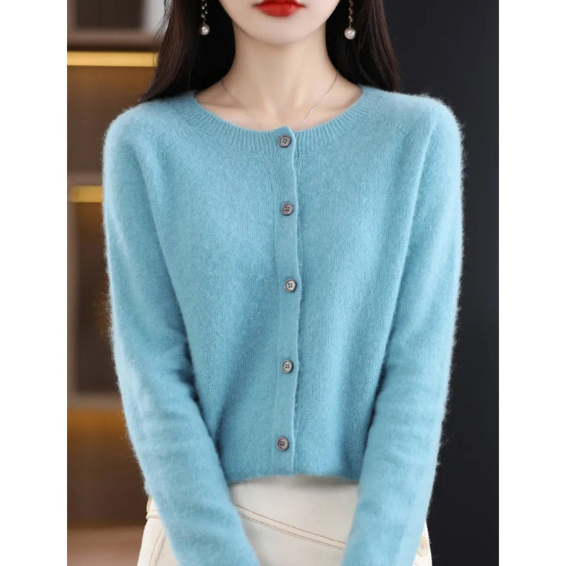 Damen Strickjacke mit Knöpfen - Eleganter Cardigan Look-Blau-S-Luzern Mode