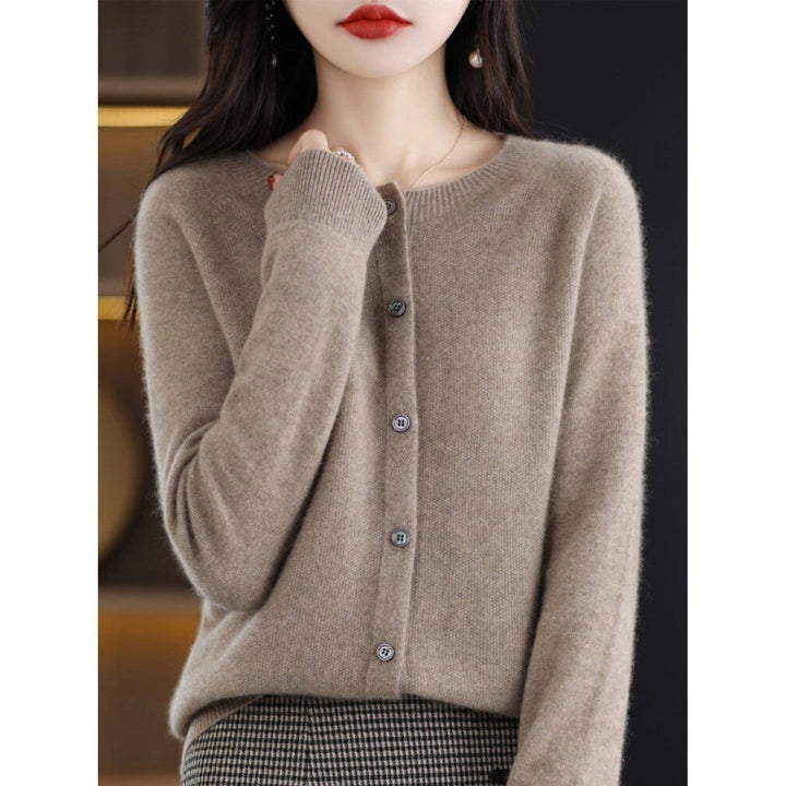 Damen Strickjacke mit Knöpfen - Eleganter Cardigan Look-Braun A-S-Luzern Mode