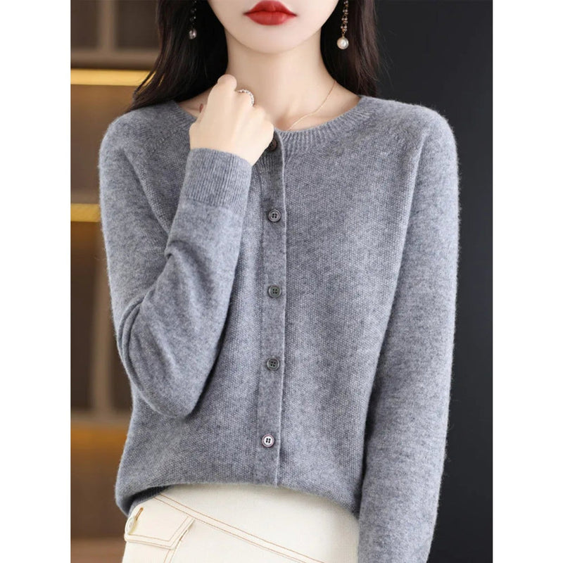 Damen Strickjacke mit Knöpfen - Eleganter Cardigan Look-Grau-S-Luzern Mode