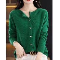 Damen Strickjacke mit Knöpfen - Eleganter Cardigan Look-Grün-S-Luzern Mode