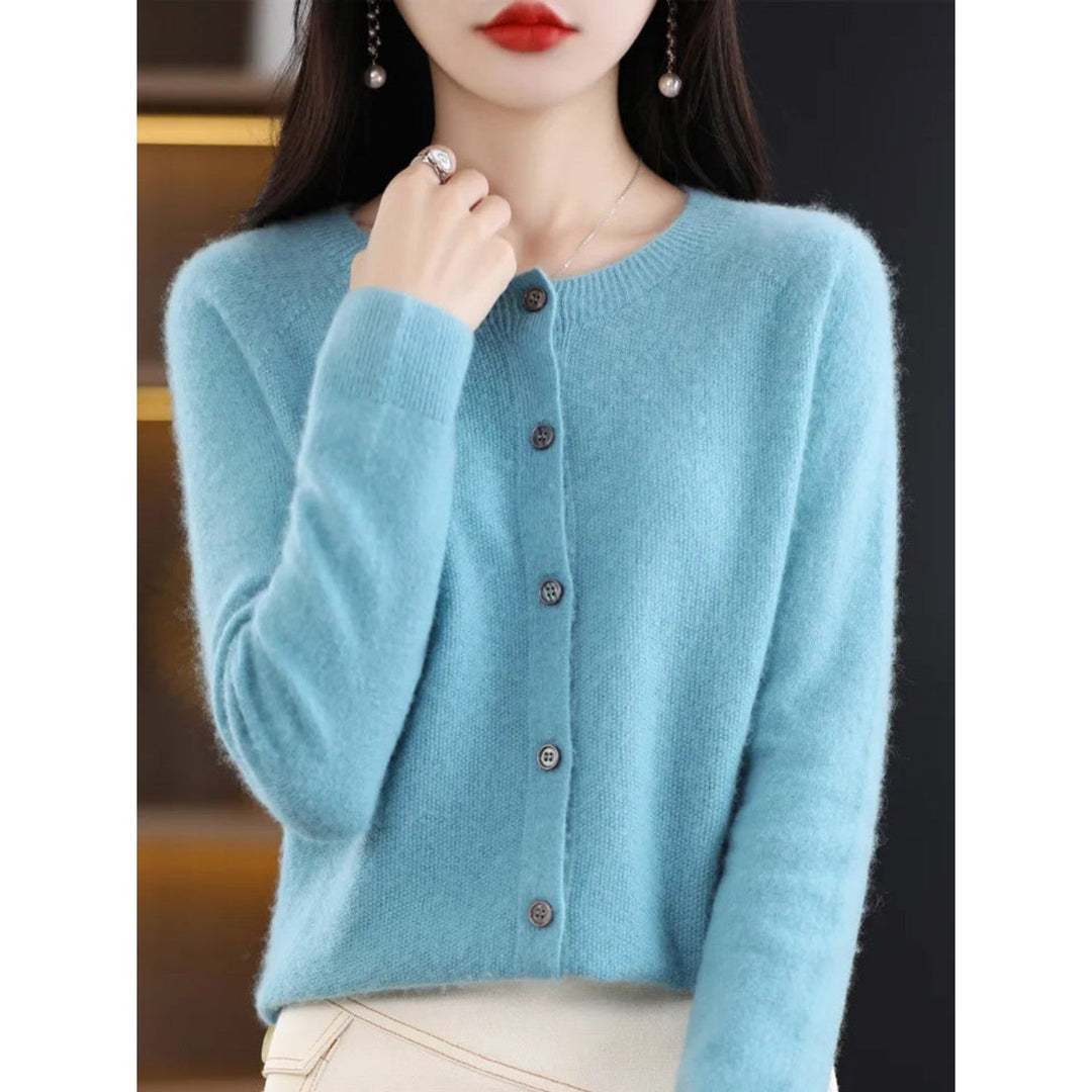 Damen Strickjacke mit Knöpfen - Eleganter Cardigan Look-Hellblau-S-Luzern Mode