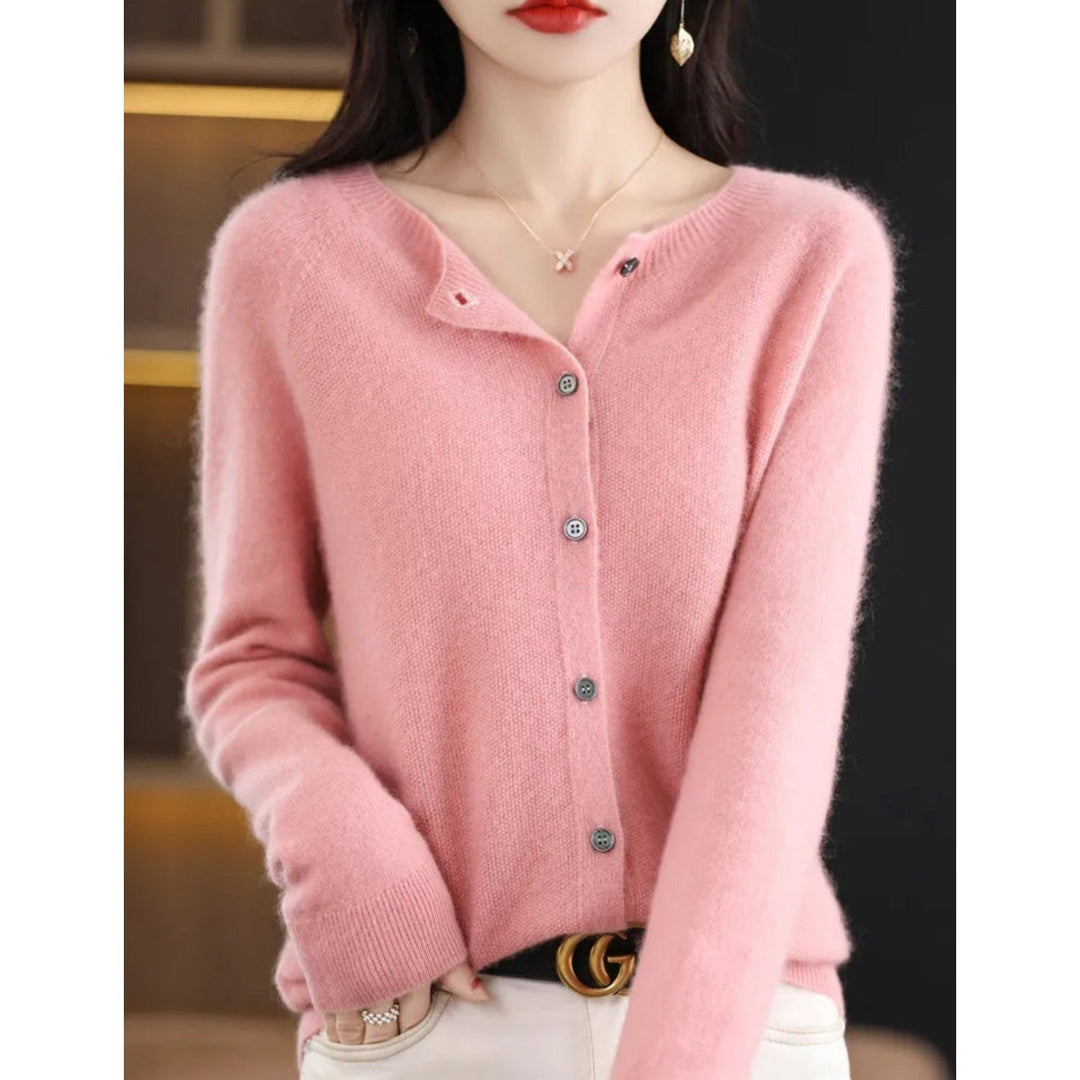 Damen Strickjacke mit Knöpfen - Eleganter Cardigan Look-Hellrosa-S-Luzern Mode