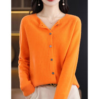 Damen Strickjacke mit Knöpfen - Eleganter Cardigan Look-Orange-S-Luzern Mode