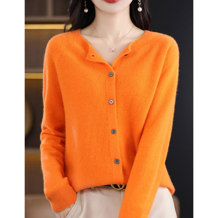 Damen Strickjacke mit Knöpfen - Eleganter Cardigan Look-Orange-S-Luzern Mode