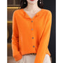 Damen Strickjacke mit Knöpfen - Eleganter Cardigan Look-Orange-S-Luzern Mode