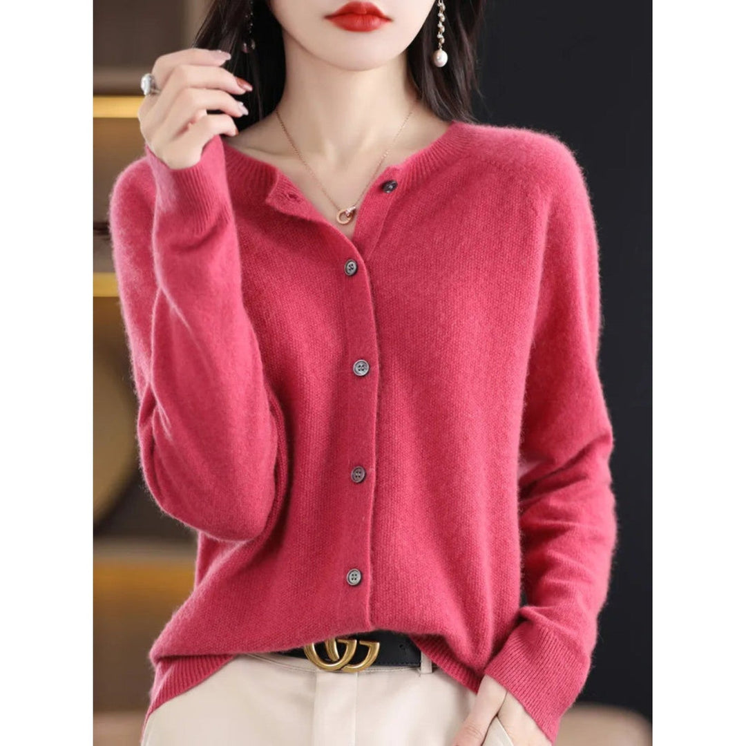 Damen Strickjacke mit Knöpfen - Eleganter Cardigan Look-Rosa-S-Luzern Mode