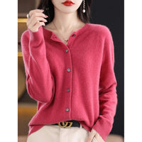 Damen Strickjacke mit Knöpfen - Eleganter Cardigan Look-Rosa-S-Luzern Mode