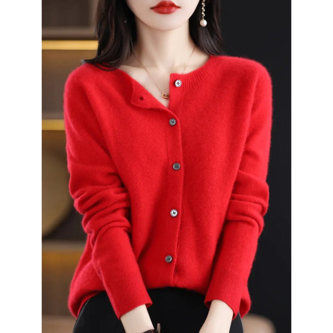 Damen Strickjacke mit Knöpfen - Eleganter Cardigan Look-Rot-S-Luzern Mode