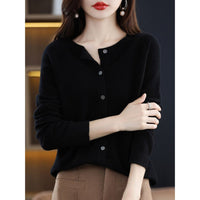 Damen Strickjacke mit Knöpfen - Eleganter Cardigan Look-Schwarz-S-Luzern Mode
