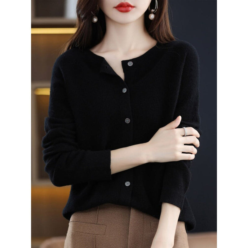 Damen Strickjacke mit Knöpfen - Eleganter Cardigan Look-Schwarz-S-Luzern Mode