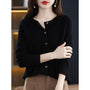 Damen Strickjacke mit Knöpfen - Eleganter Cardigan Look-Schwarz-S-Luzern Mode