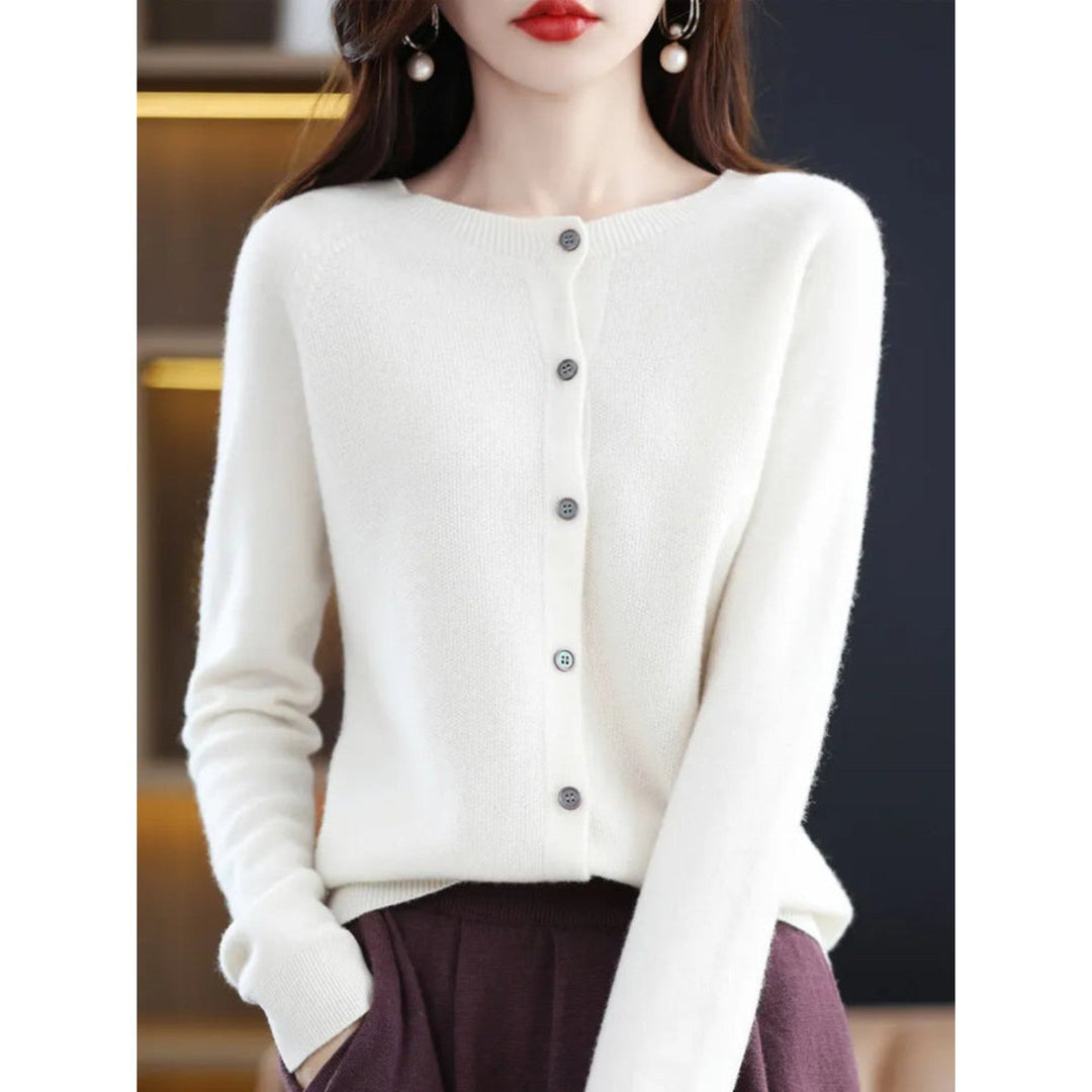 Damen Strickjacke mit Knöpfen - Eleganter Cardigan Look-Weiß-S-Luzern Mode