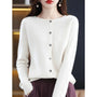 Damen Strickjacke mit Knöpfen - Eleganter Cardigan Look-Weiß-S-Luzern Mode