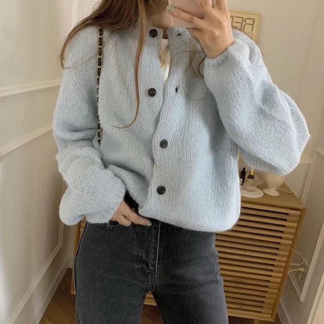Damen Oversize Strickjacke mit Knöpfen für Herbst/Winter-Luzern Mode