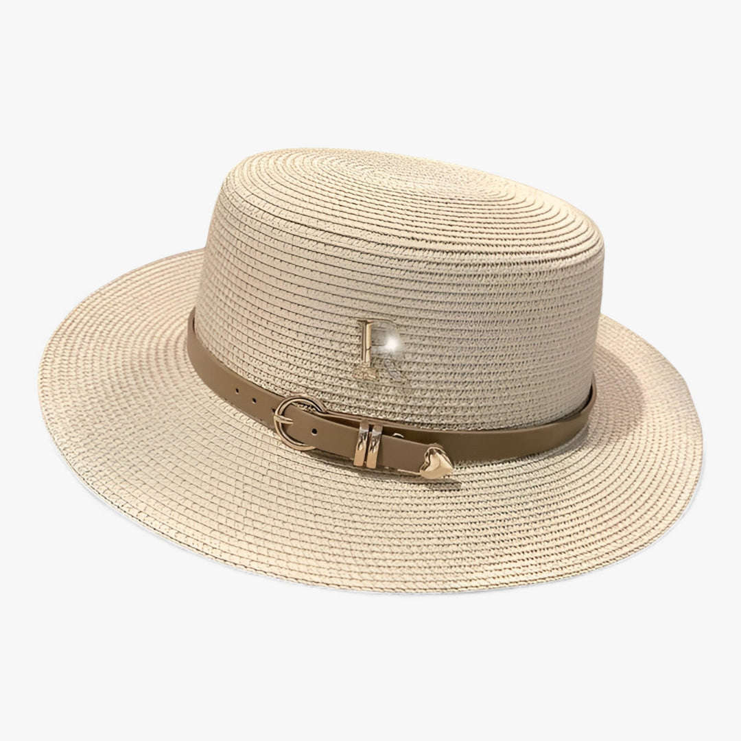 Damen Strohhut | Flache Krone | Luftig | Einfarbig | Einheitsgröße-Beige-Luzern Mode