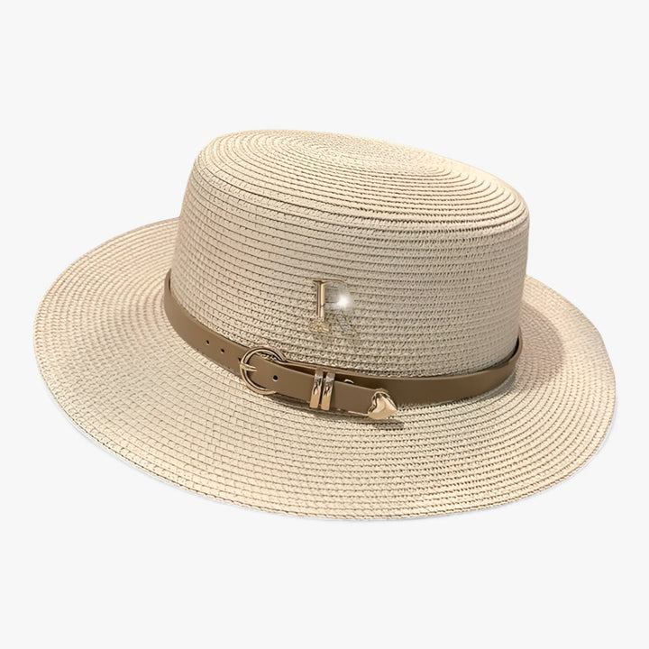 Damen Strohhut | Flache Krone | Luftig | Einfarbig | Einheitsgröße-Beige-Luzern Mode