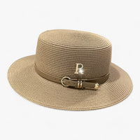 Damen Strohhut | Flache Krone | Luftig | Einfarbig | Einheitsgröße-Khaki-Luzern Mode