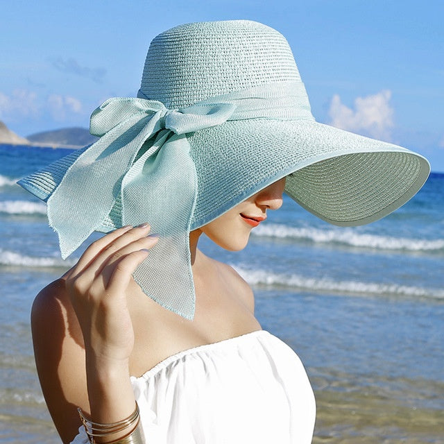 Strohhut Sommer Damen | Atmungsaktiv | Für Outdoor | Klassisch & Kombinierbar-Hellblau-Luzern Mode