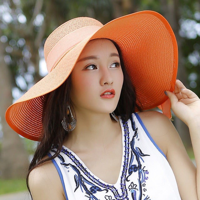 Strohhut Sommer Damen | Atmungsaktiv | Für Outdoor | Klassisch & Kombinierbar-Orange-Luzern Mode