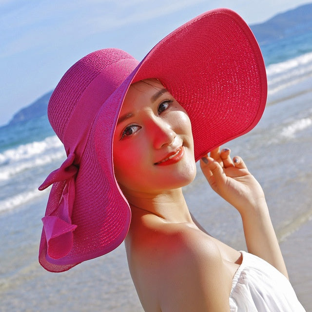 Strohhut Sommer Damen | Atmungsaktiv | Für Outdoor | Klassisch & Kombinierbar-Pink-Rot-Luzern Mode