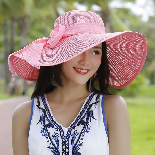 Strohhut Sommer Damen | Atmungsaktiv | Für Outdoor | Klassisch & Kombinierbar-Rosa-Luzern Mode