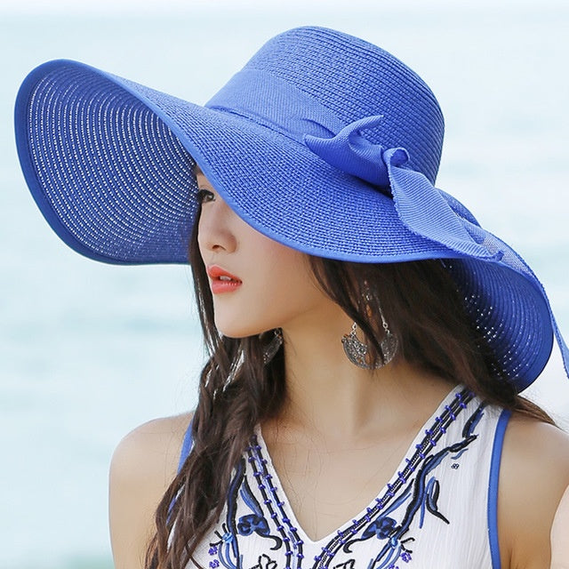 Strohhut Sommer Damen | Atmungsaktiv | Für Outdoor | Klassisch & Kombinierbar-Royalblau-Luzern Mode