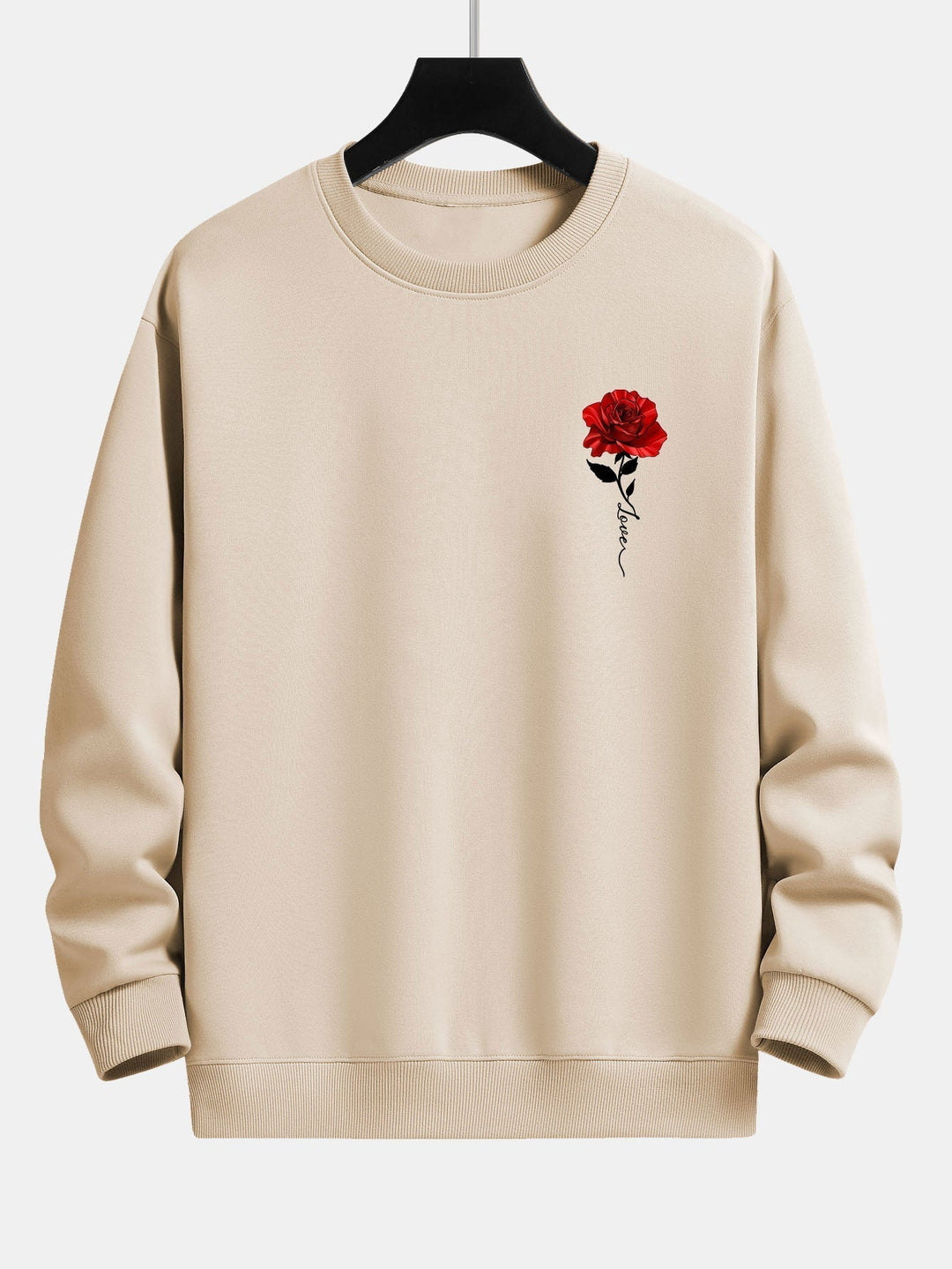 Herren Sweatshirt mit Rosenstickerei - Lässiger Stil-Beige-S-Luzern Mode