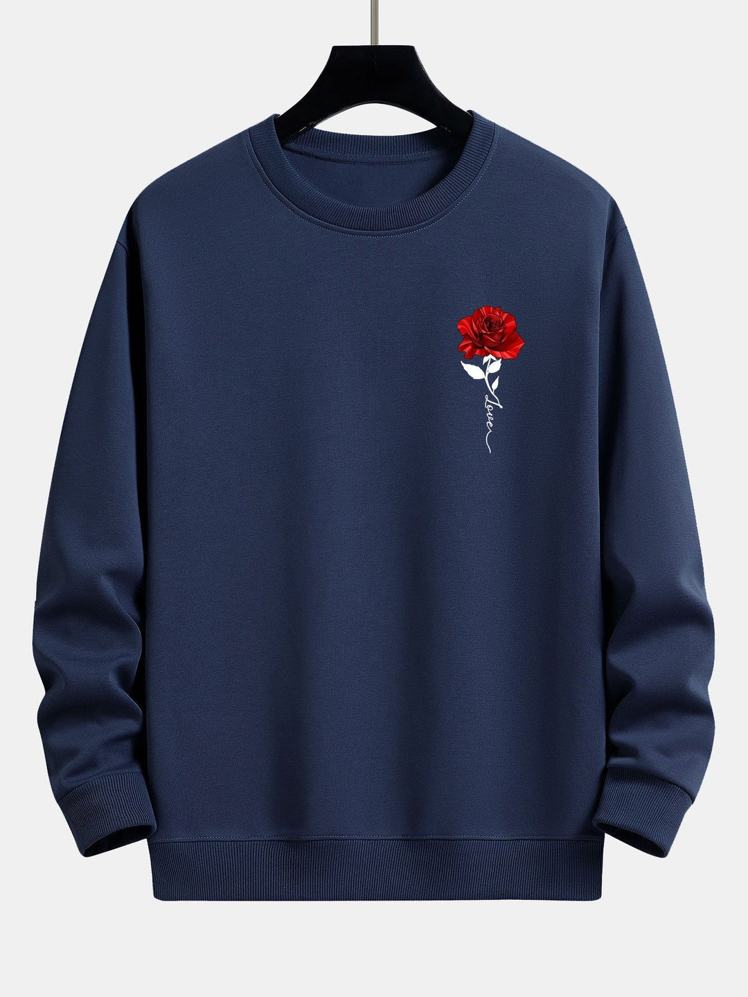 Herren Sweatshirt mit Rosenstickerei - Lässiger Stil-Dunkelblau-S-Luzern Mode