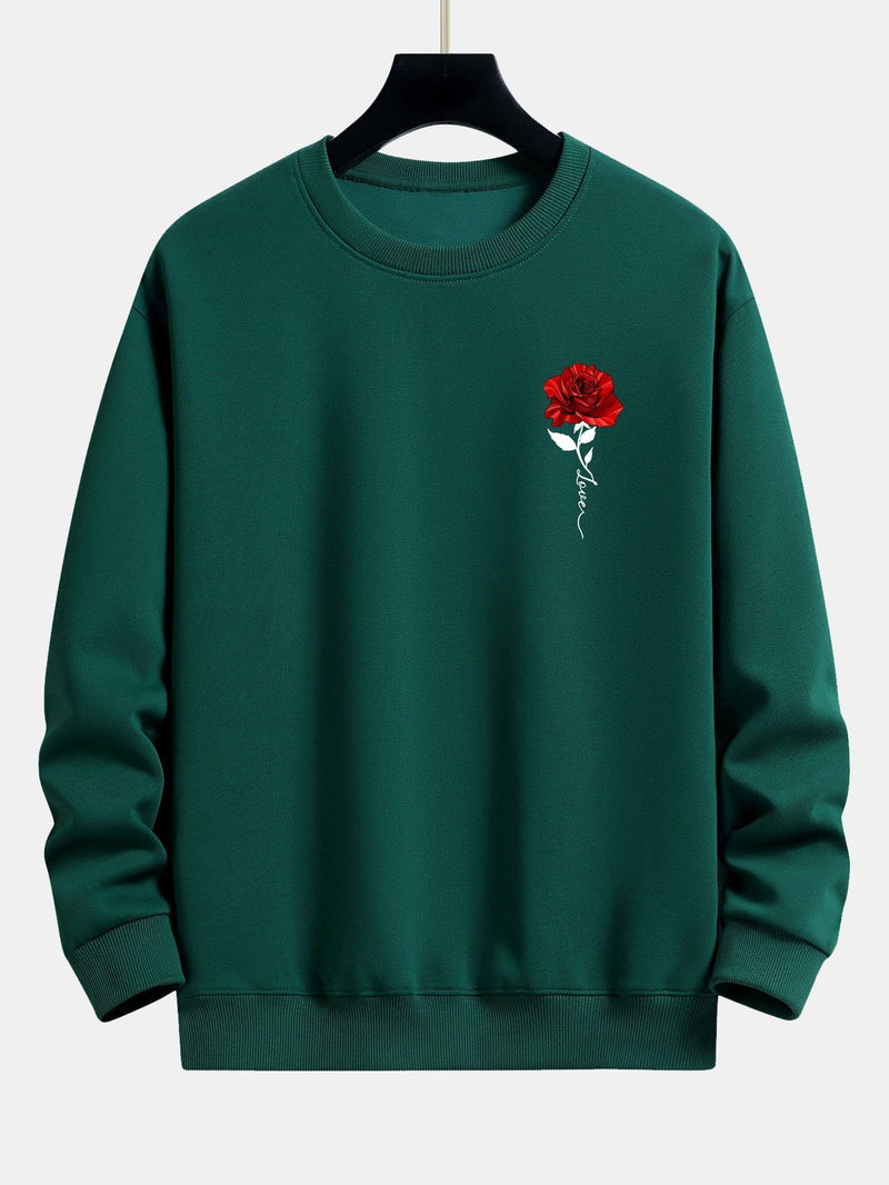 Herren Sweatshirt mit Rosenstickerei - Lässiger Stil-Dunkelgrün-S-Luzern Mode