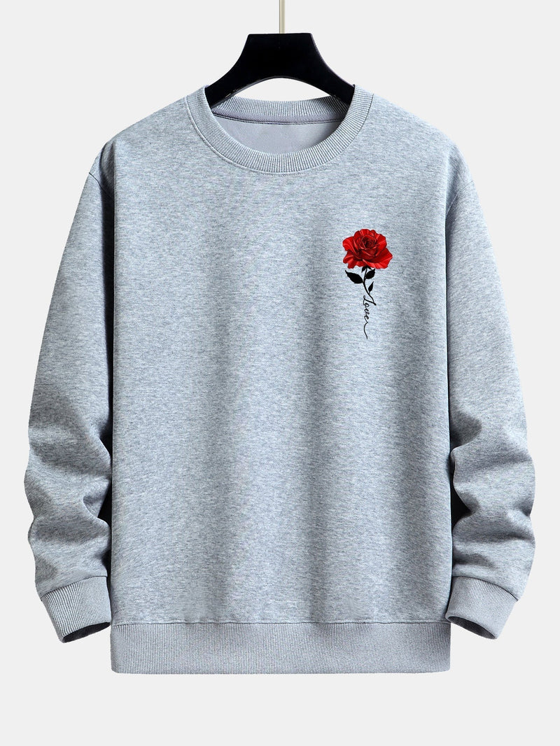 Herren Sweatshirt mit Rosenstickerei - Lässiger Stil-Grau-S-Luzern Mode