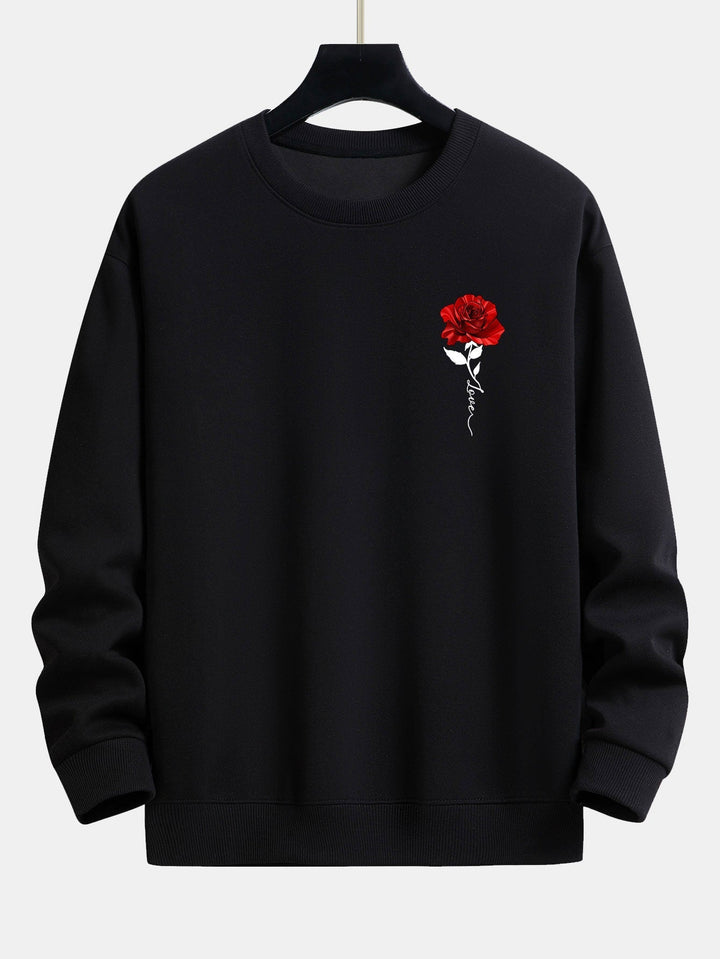 Herren Sweatshirt mit Rosenstickerei - Lässiger Stil-Schwarz-S-Luzern Mode