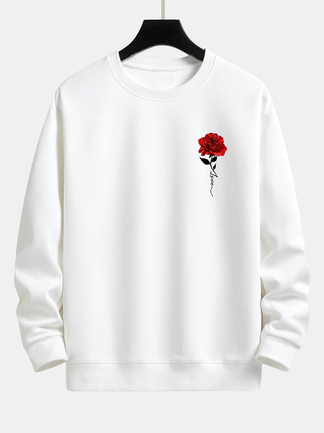 Herren Sweatshirt mit Rosenstickerei - Lässiger Stil-Weiß-S-Luzern Mode