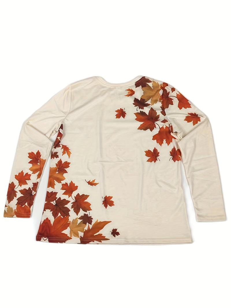 Herbstlicher Damen Pullover mit Blattdruck - Bequem & Stilvoll-S-Luzern Mode