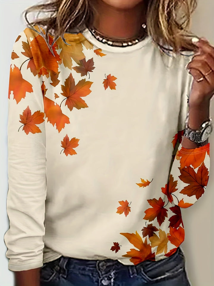 Herbstlicher Damen Pullover mit Blattdruck - Bequem & Stilvoll-Luzern Mode