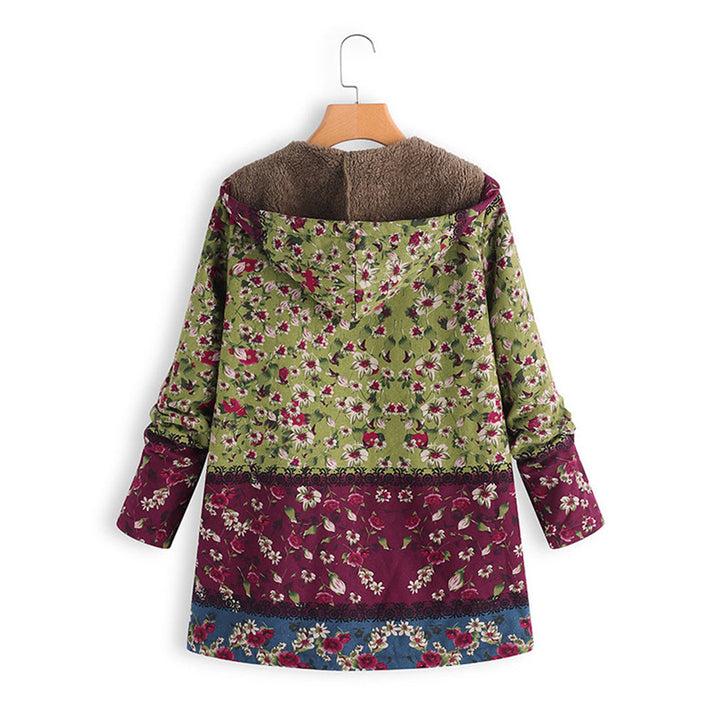 Blumenmuster Jacke mit Reißverschluss und Fleece-Futter-Luzern Mode
