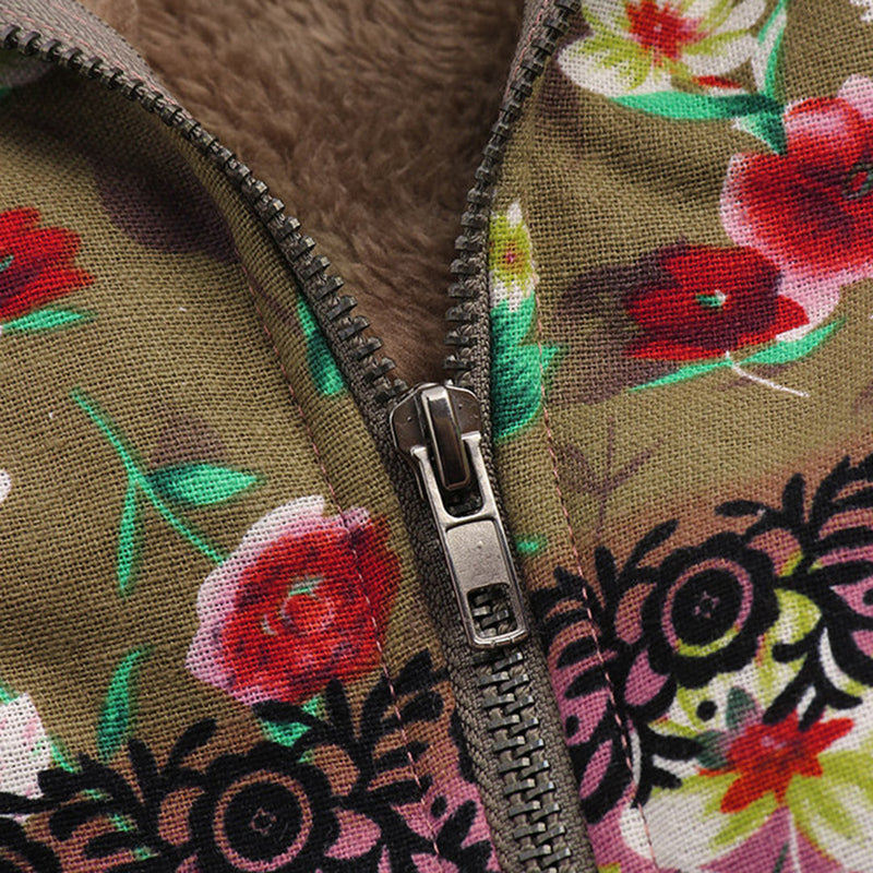 Blumenmuster Jacke mit Reißverschluss und Fleece-Futter-Luzern Mode