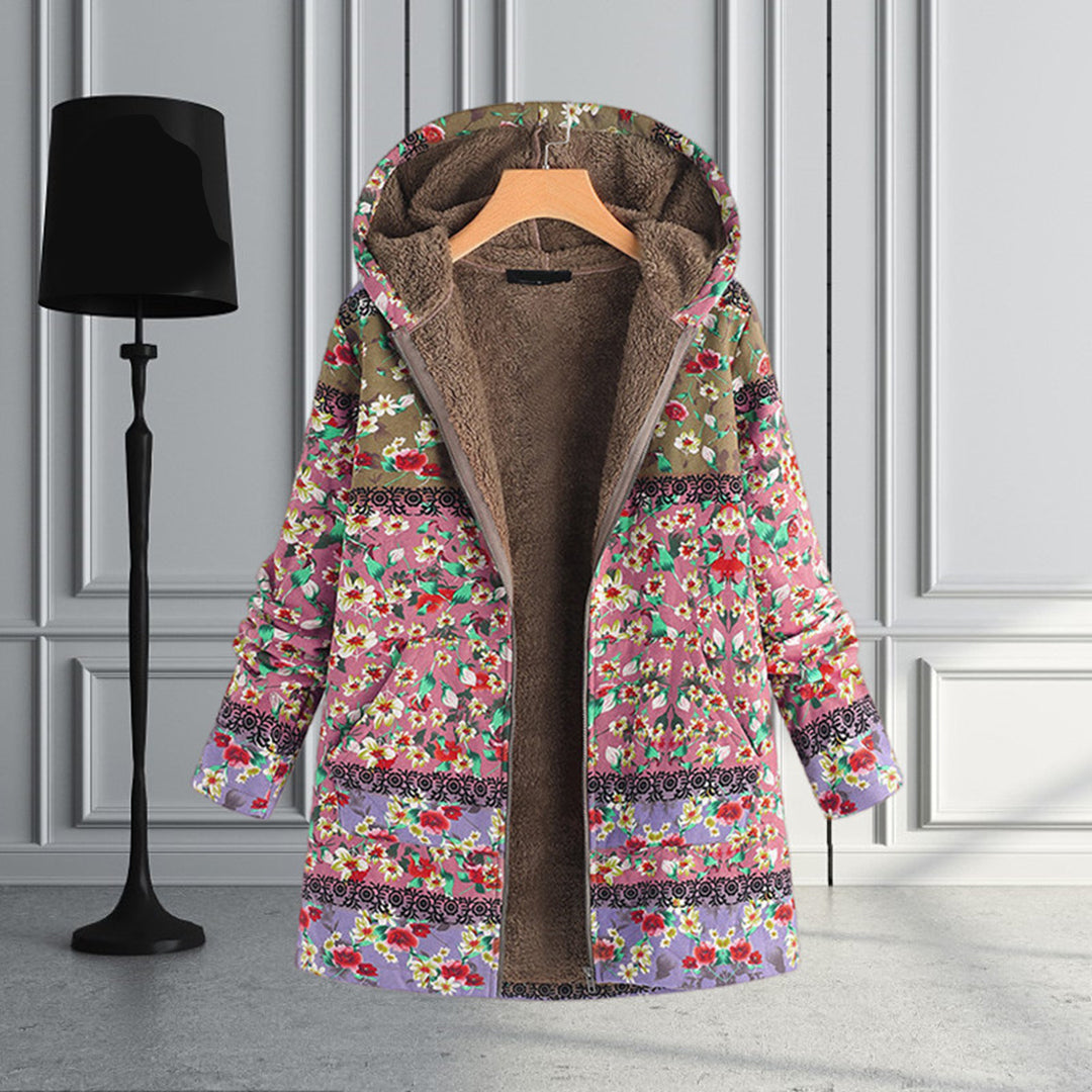Blumenmuster Jacke mit Reißverschluss und Fleece-Futter-Luzern Mode