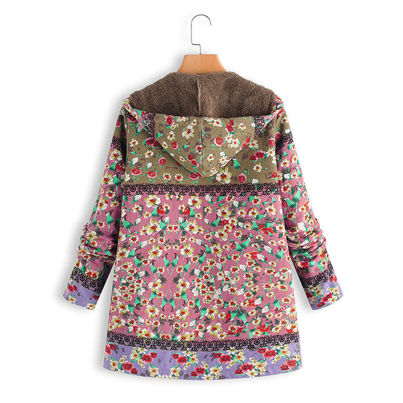 Blumenmuster Jacke mit Reißverschluss und Fleece-Futter-Luzern Mode