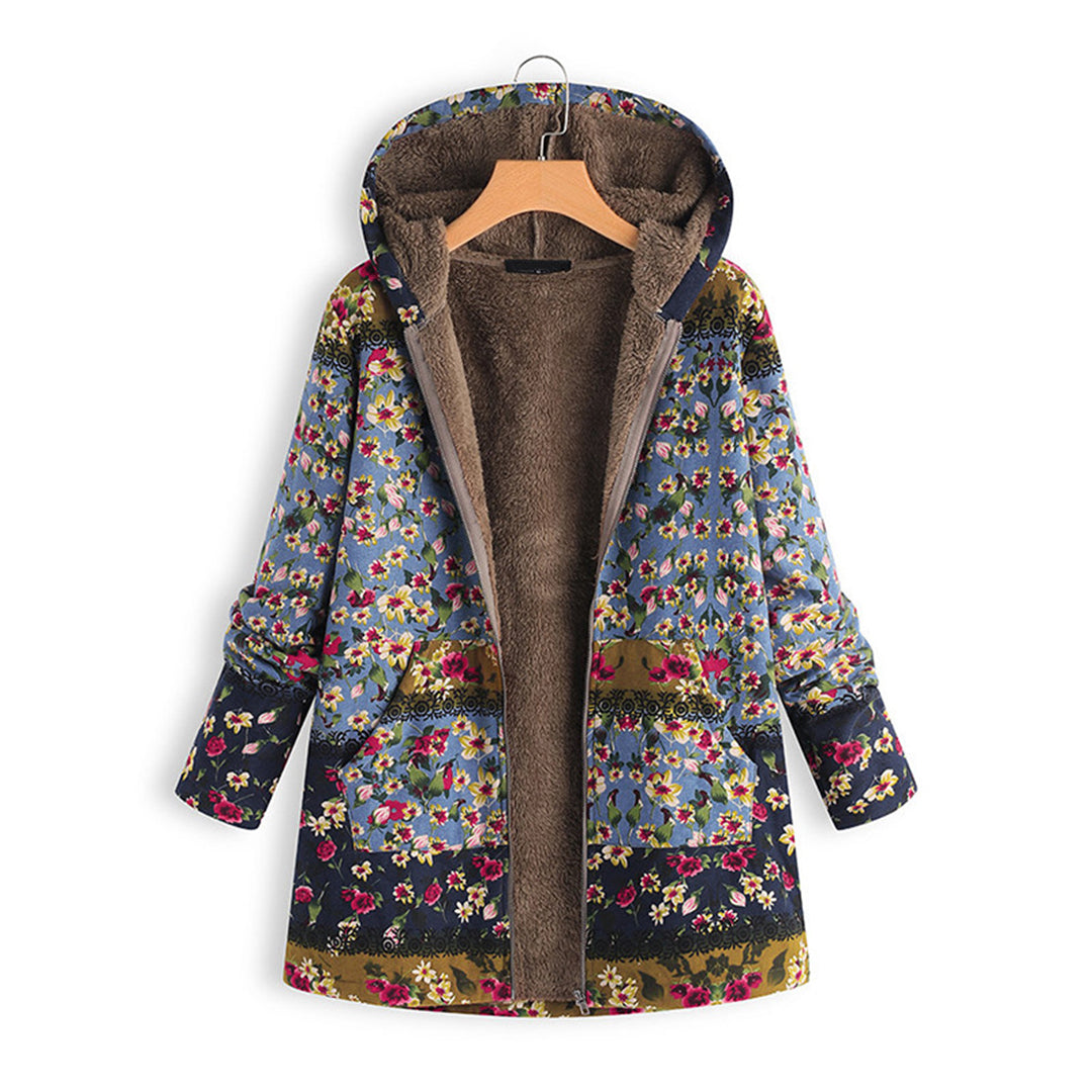Blumenmuster Jacke mit Reißverschluss und Fleece-Futter-Blau-S-Luzern Mode